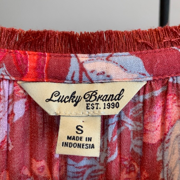 Lucky Brand Boho Red Floral Peasant Top - Picture 7 of 8